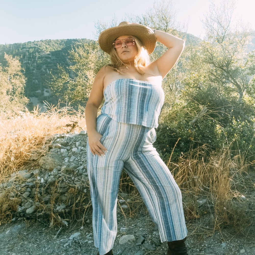 Free People Striped Strapless Jumpsuit